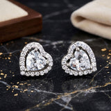 925 Sterling Silver Heart Cut Halo Stud Earrings With Cubic Zirconia Solitaire