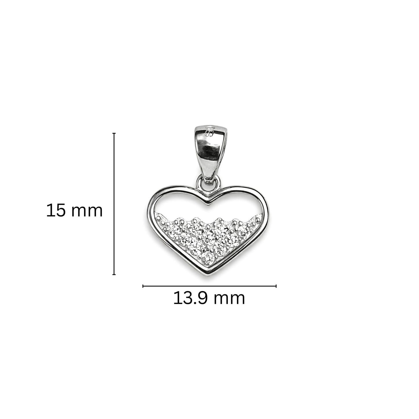 925 Sterling Silver Open Heart Pendant with Pavé Cubic Zirconia