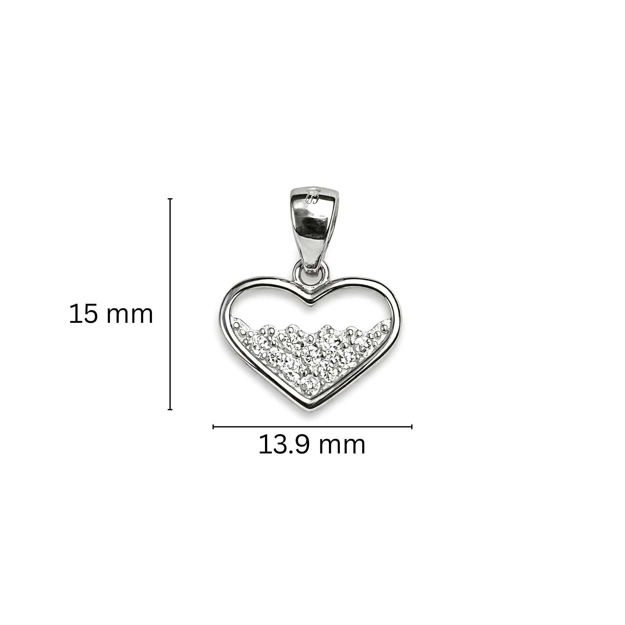 925 Sterling Silver Open Heart Pendant with Pavé Cubic Zirconia
