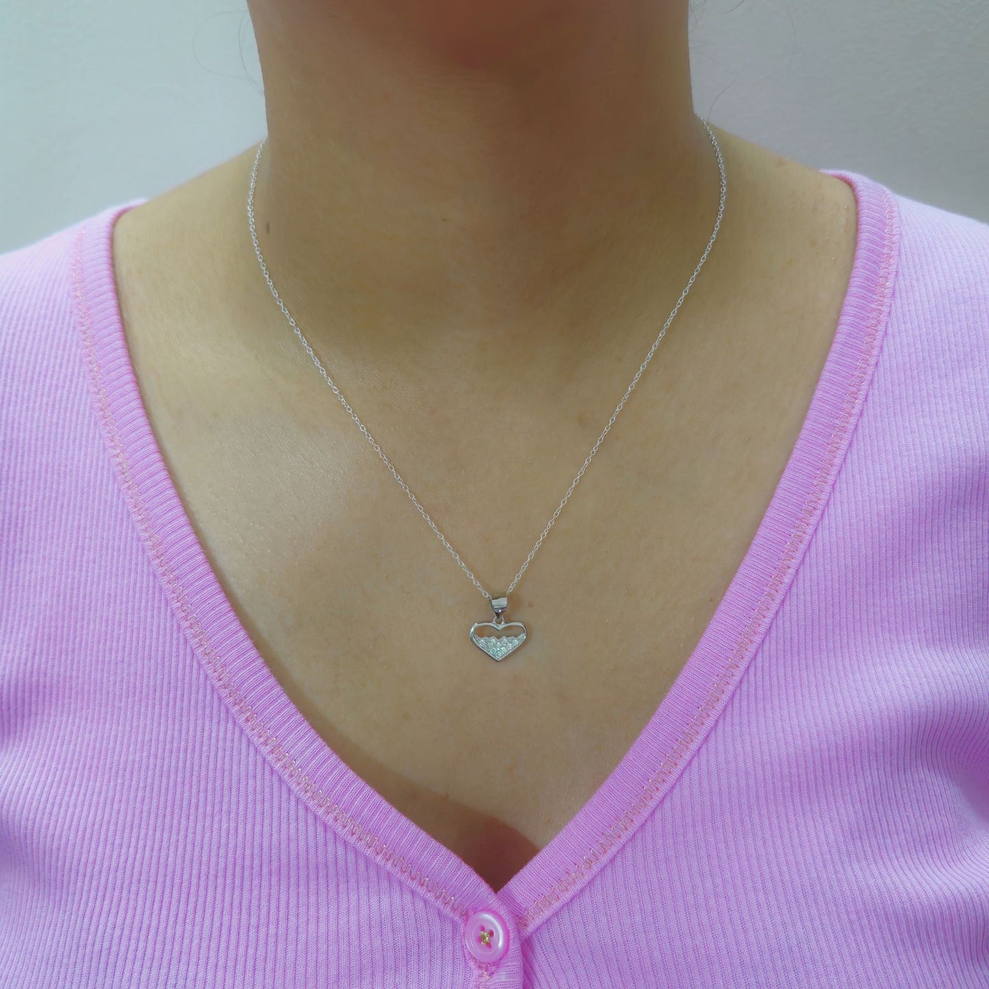 925 Sterling Silver Open Heart Pendant with Pavé Cubic Zirconia