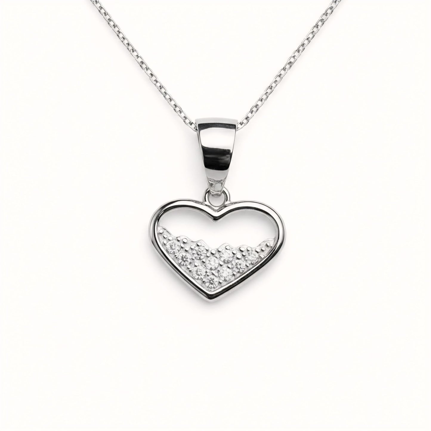 925 Sterling Silver Open Heart Pendant with Pavé Cubic Zirconia