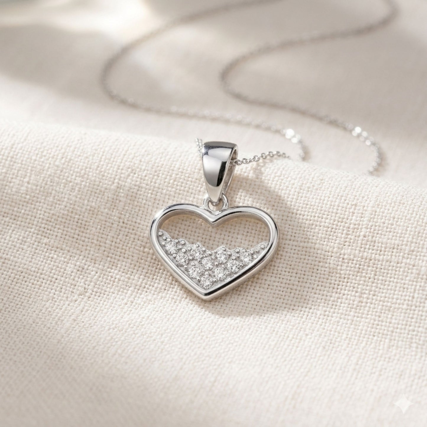 925 Sterling Silver Open Heart Pendant with Pavé Cubic Zirconia
