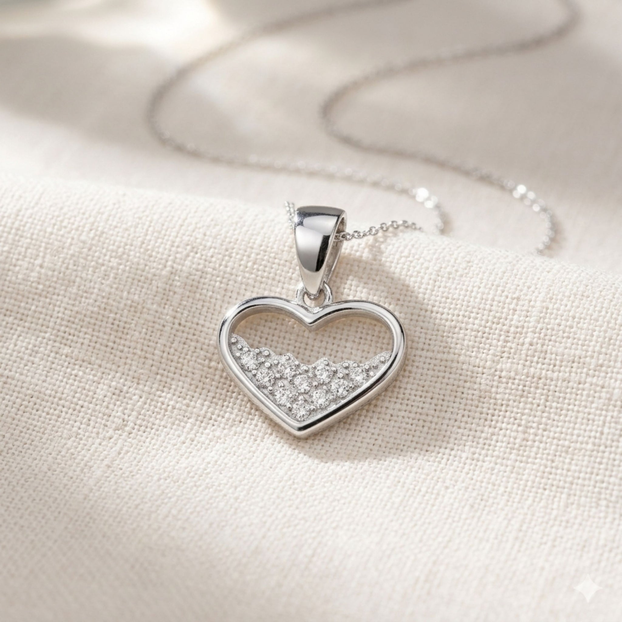 925 Sterling Silver Open Heart Pendant with Pavé Cubic Zirconia