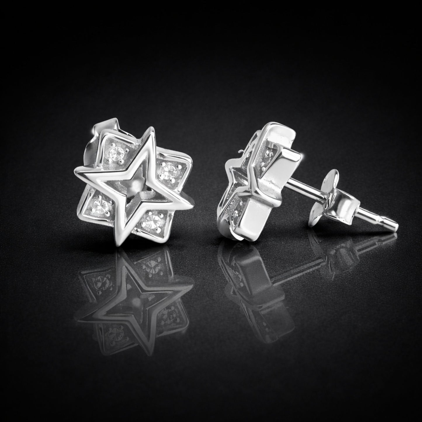 925 Sterling Silver Star Stud Earrings With Cubic Zirconia