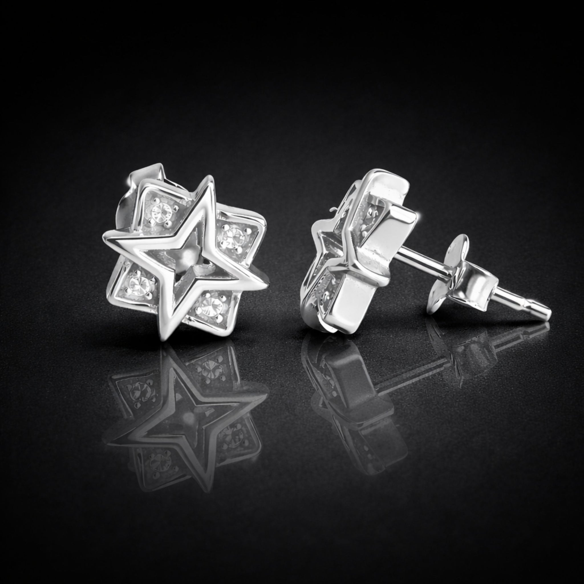 925 Sterling Silver Star Stud Earrings With Cubic Zirconia