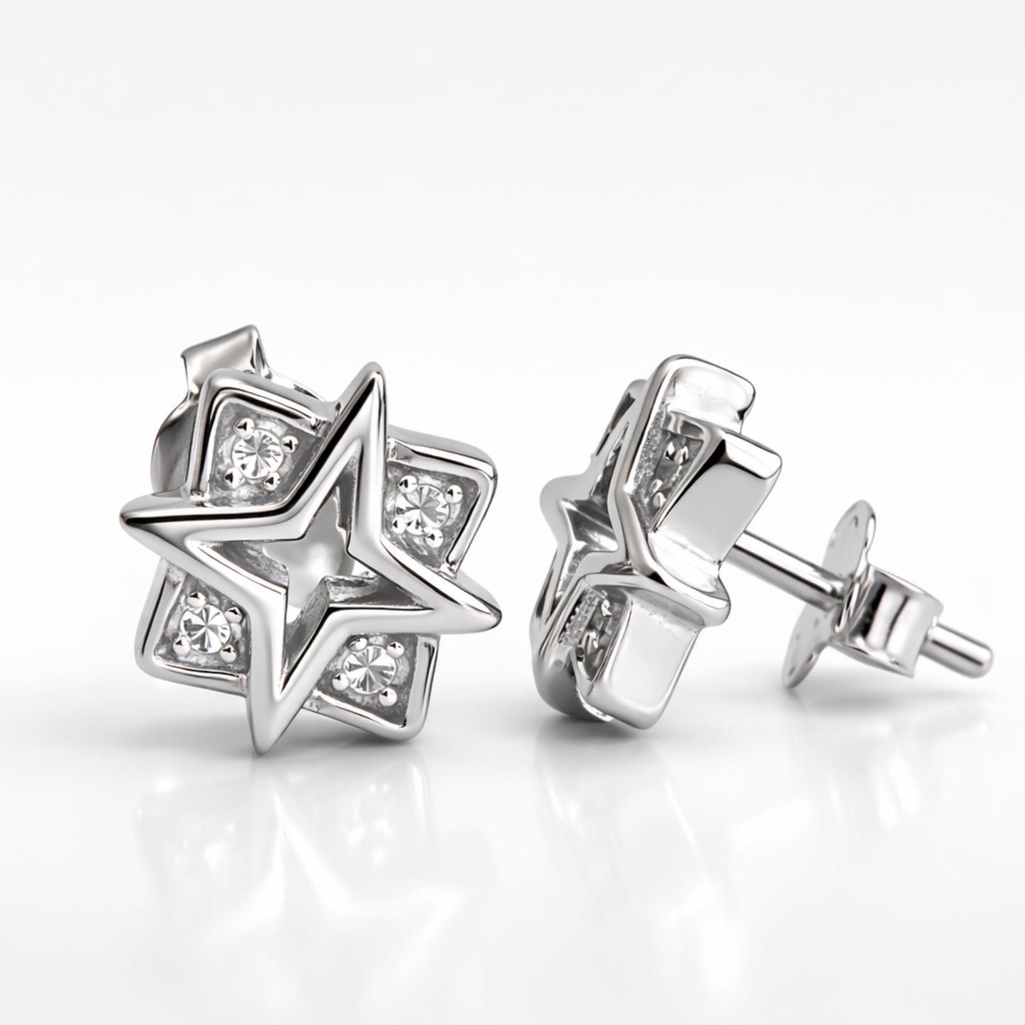 925 Sterling Silver Star Stud Earrings With Cubic Zirconia