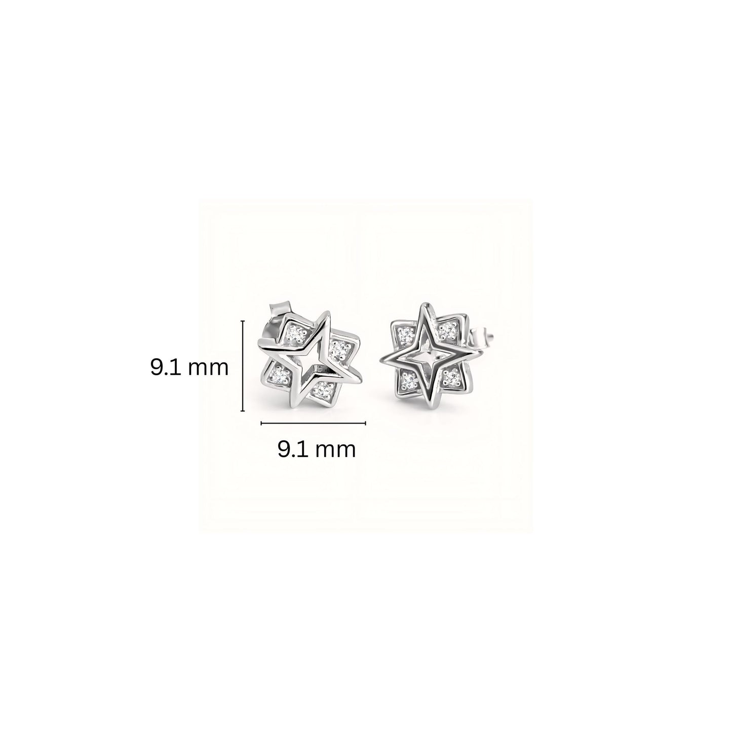 925 Sterling Silver Star Stud Earrings With Cubic Zirconia