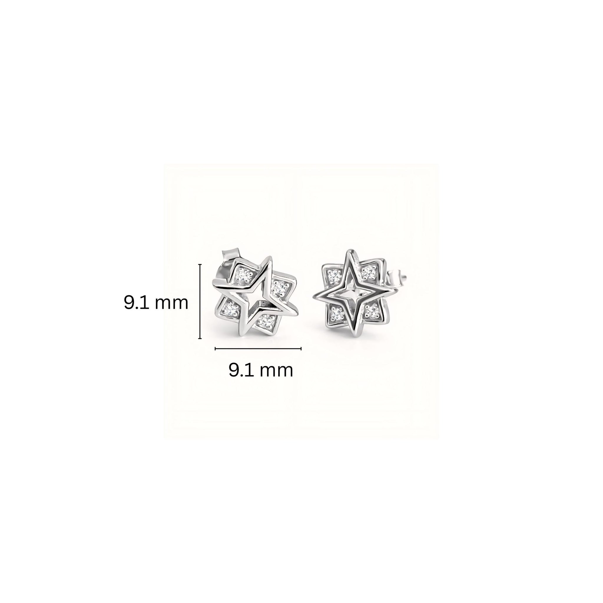 925 Sterling Silver Star Stud Earrings With Cubic Zirconia