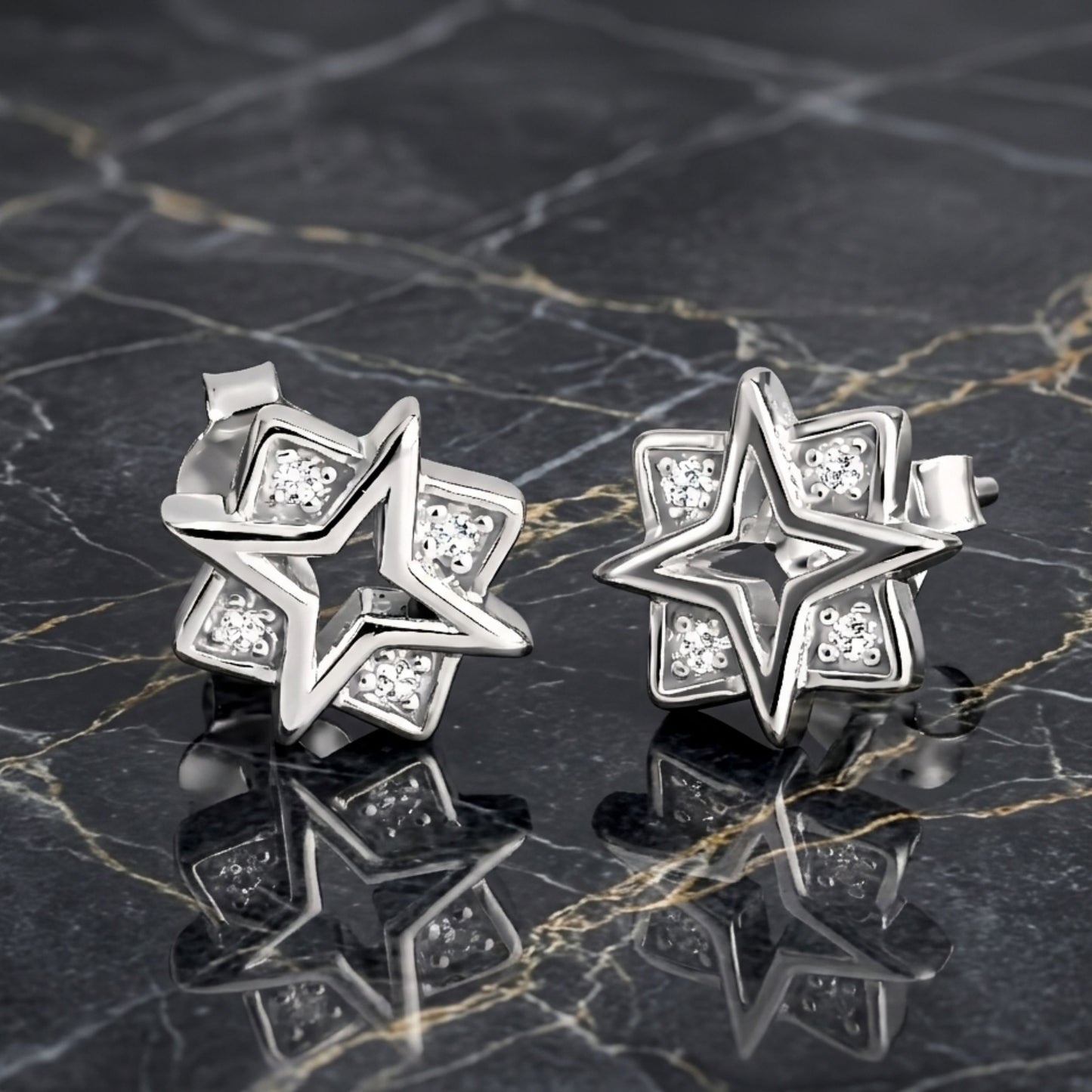 925 Sterling Silver Star Stud Earrings With Cubic Zirconia