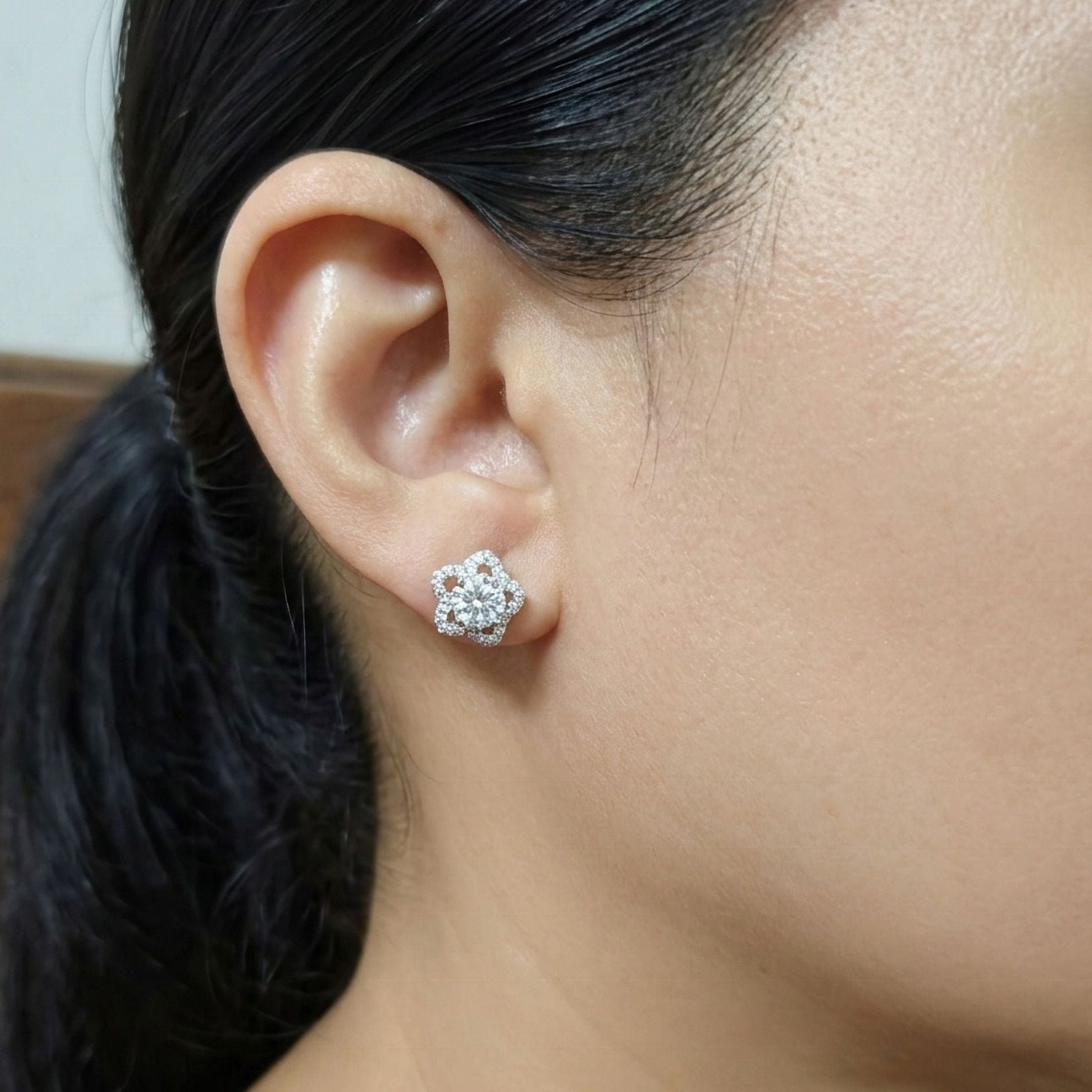 925 Sterling Silver Star Stud Earrings With Cubic Zirconia