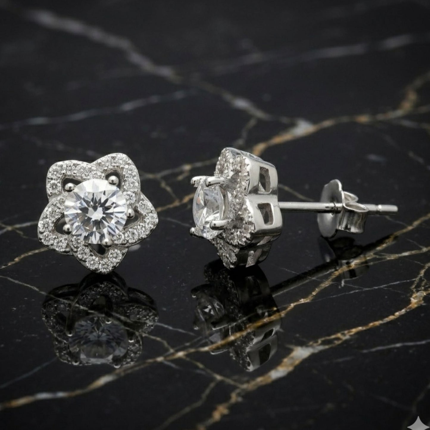 925 Sterling Silver Star Stud Earrings With Cubic Zirconia
