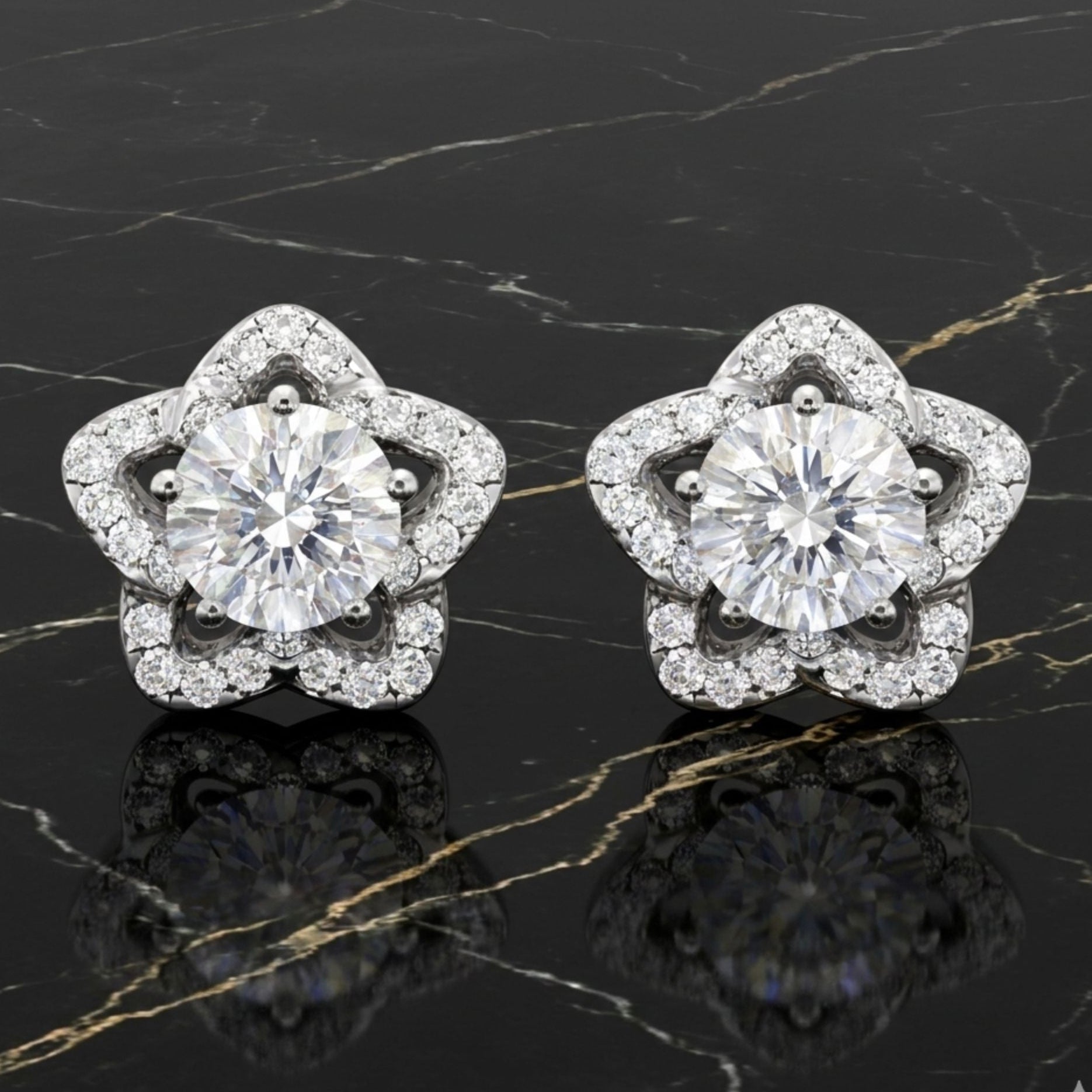 925 Sterling Silver Star Stud Earrings With Cubic Zirconia