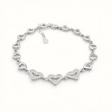 925 Sterling Silver Heart Link Bracelet with Cubic Zirconia