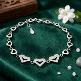 925 Sterling Silver Heart Link Bracelet with Cubic Zirconia