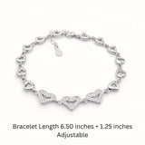 925 Sterling Silver Heart Link Bracelet with Cubic Zirconia