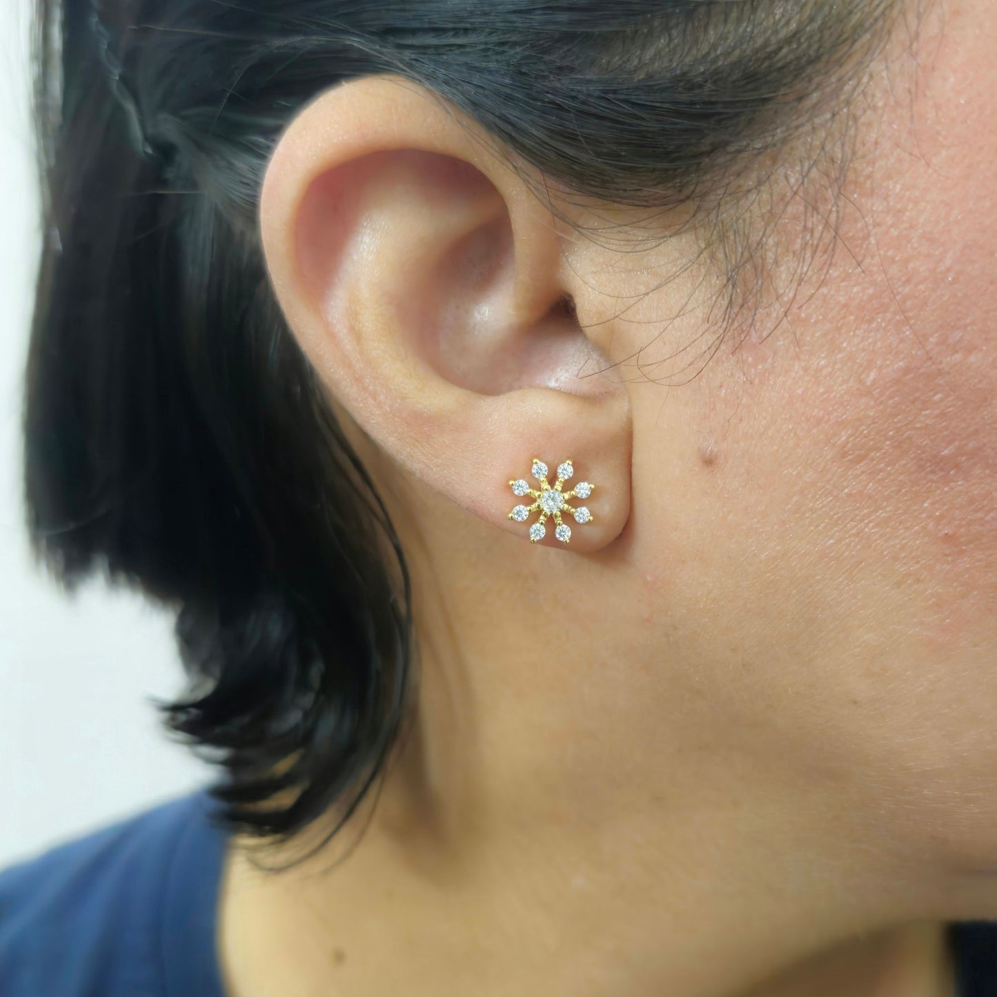 925 Sterling Silver Starburst Stud Earrings With Cubic Zirconia