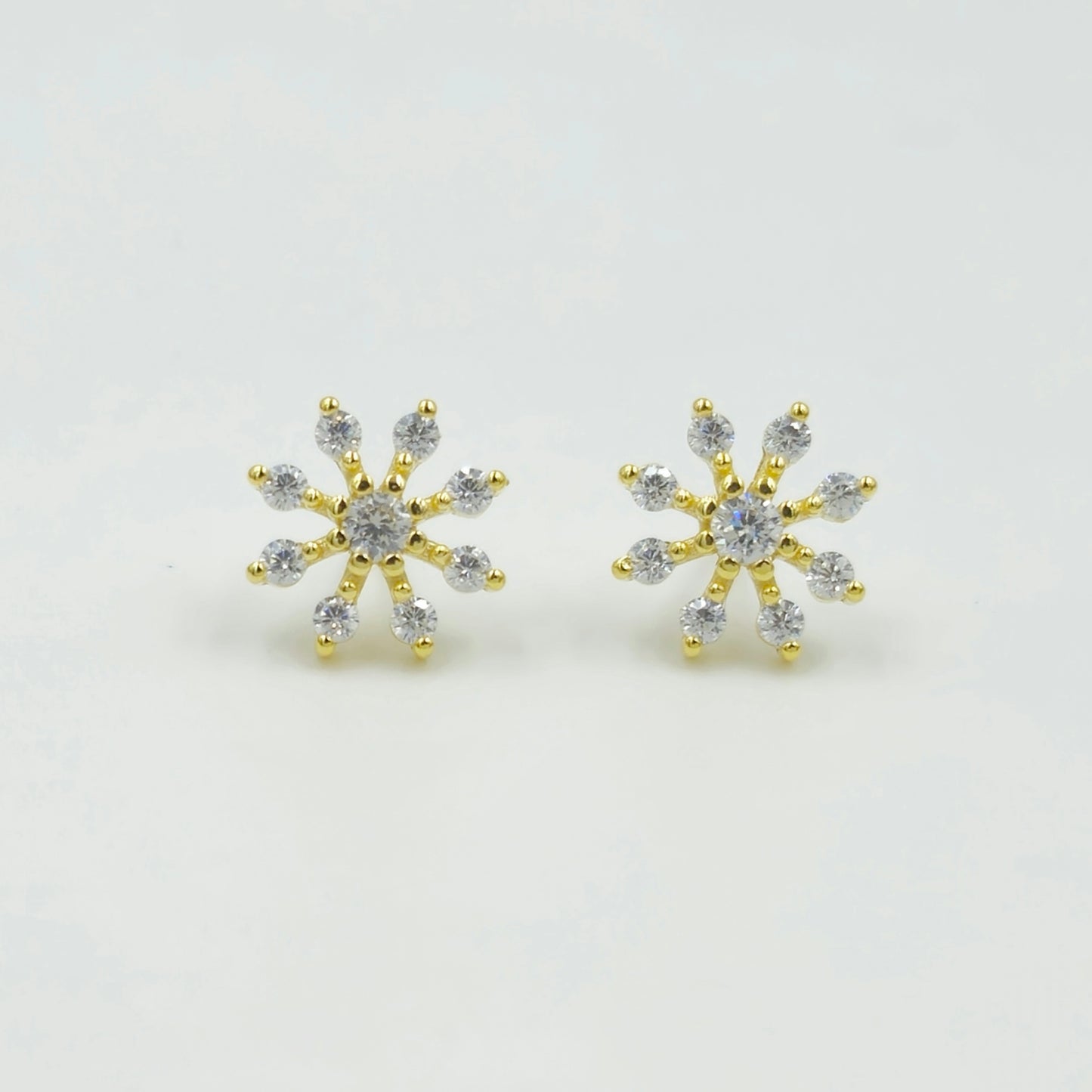 925 Sterling Silver Starburst Stud Earrings With Cubic Zirconia