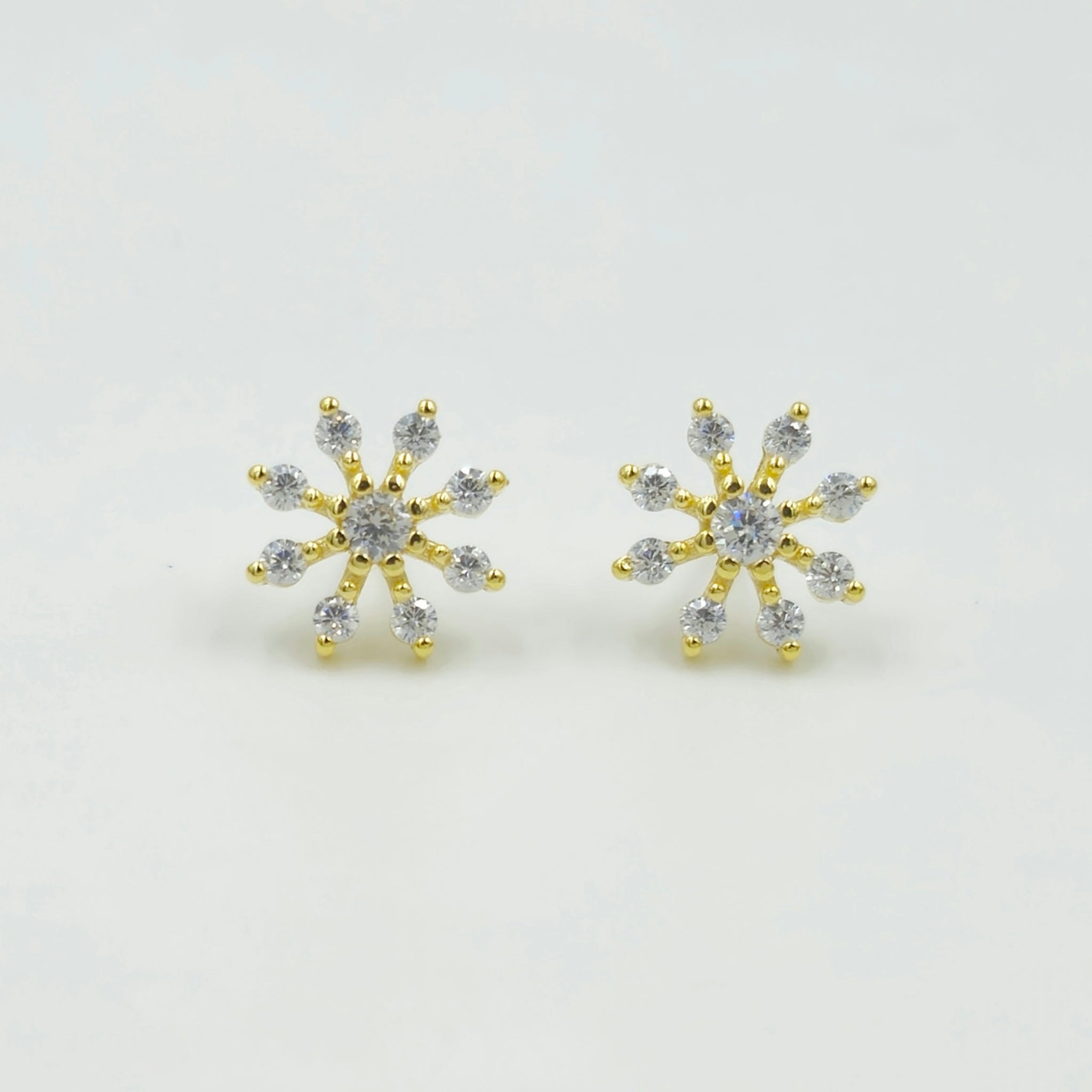 925 Sterling Silver Starburst Stud Earrings With Cubic Zirconia