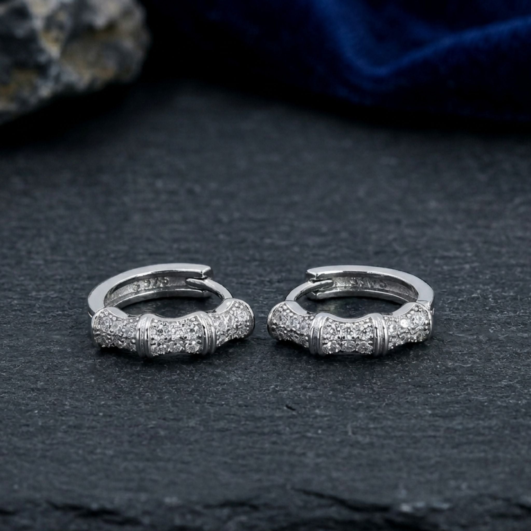925 Sterling Silver Segmented Hoop Earrings With Cubic Zirconia