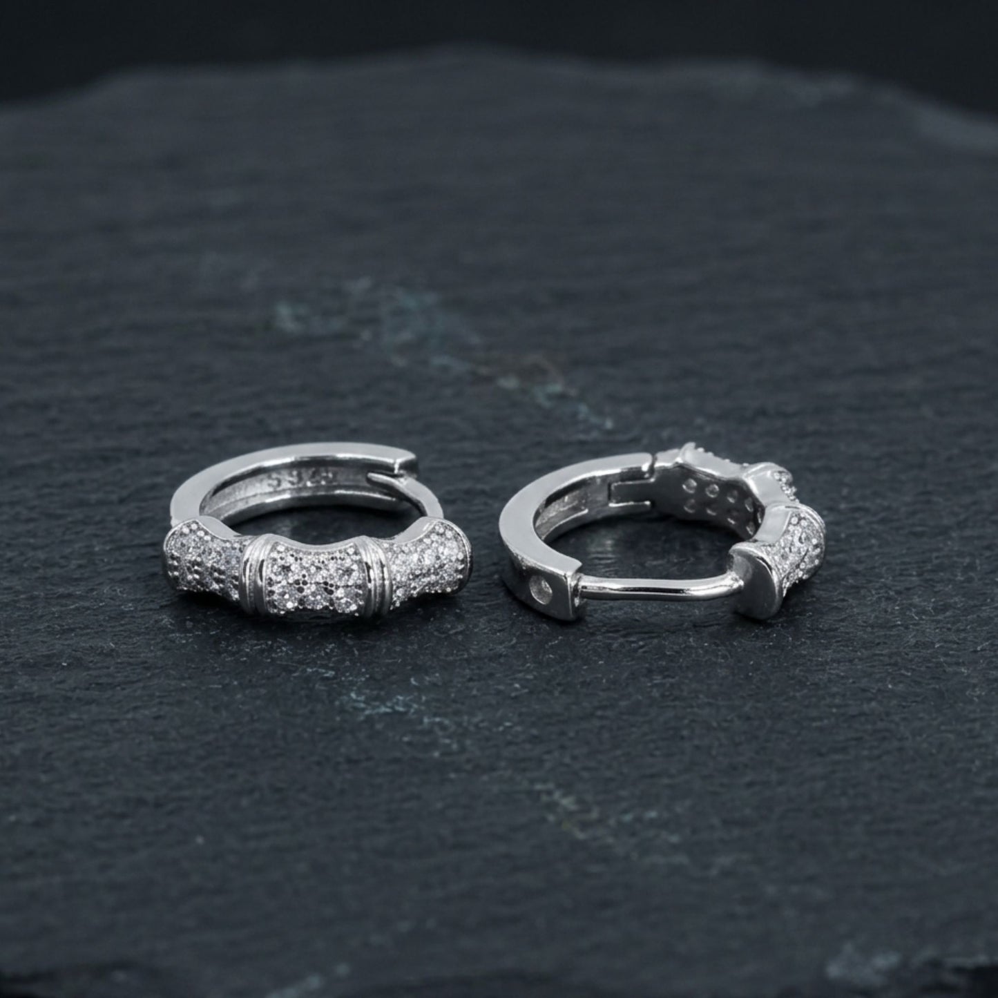 925 Sterling Silver Segmented Hoop Earrings With Cubic Zirconia