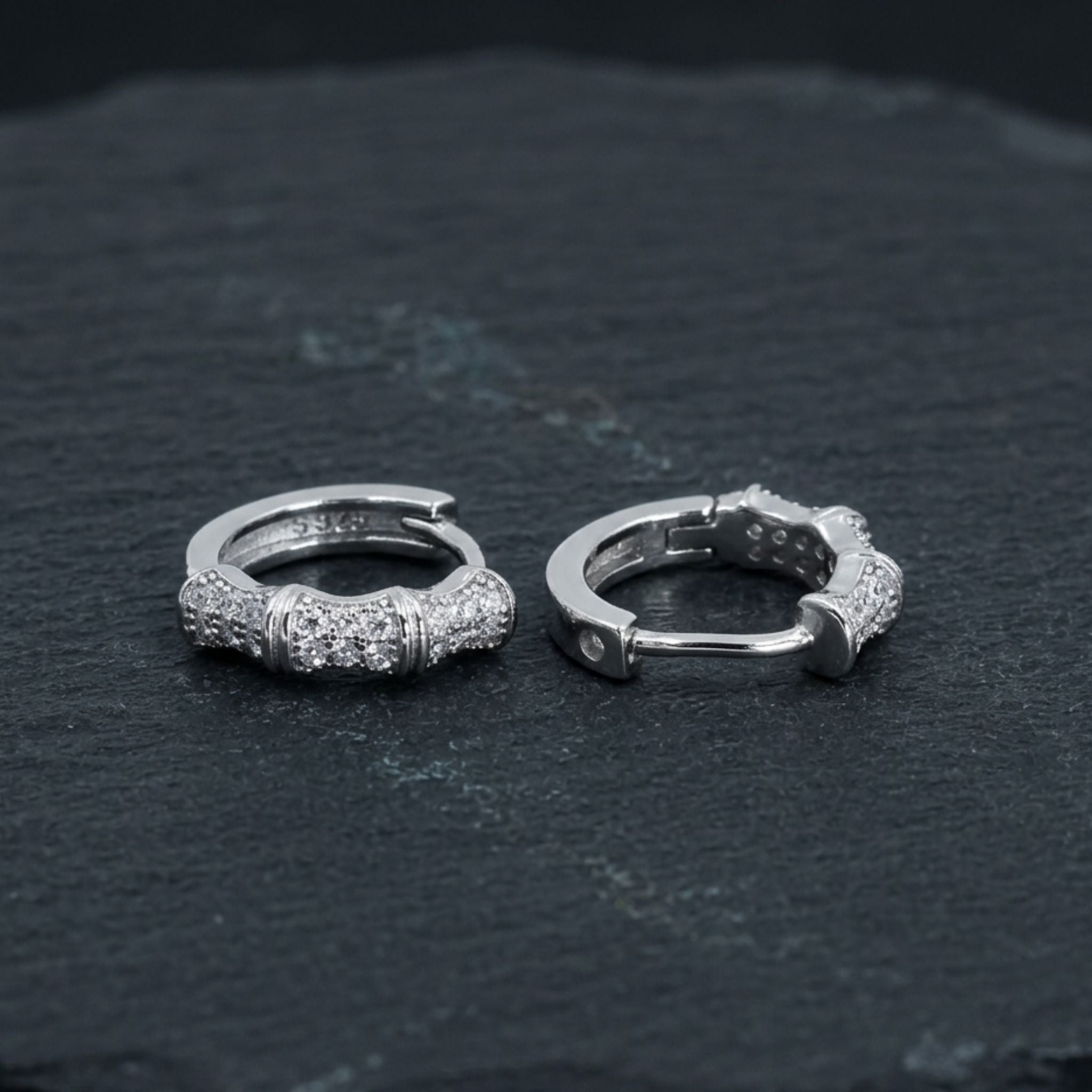 925 Sterling Silver Segmented Hoop Earrings With Cubic Zirconia