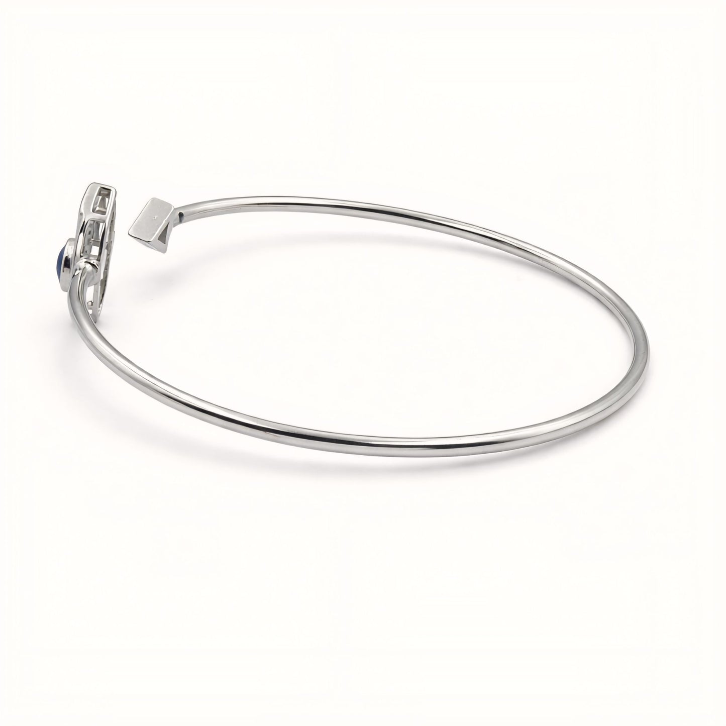 925 Sterling Silver Flexible Open Cuff Kada with Evil Eye and Cubic Zirconia