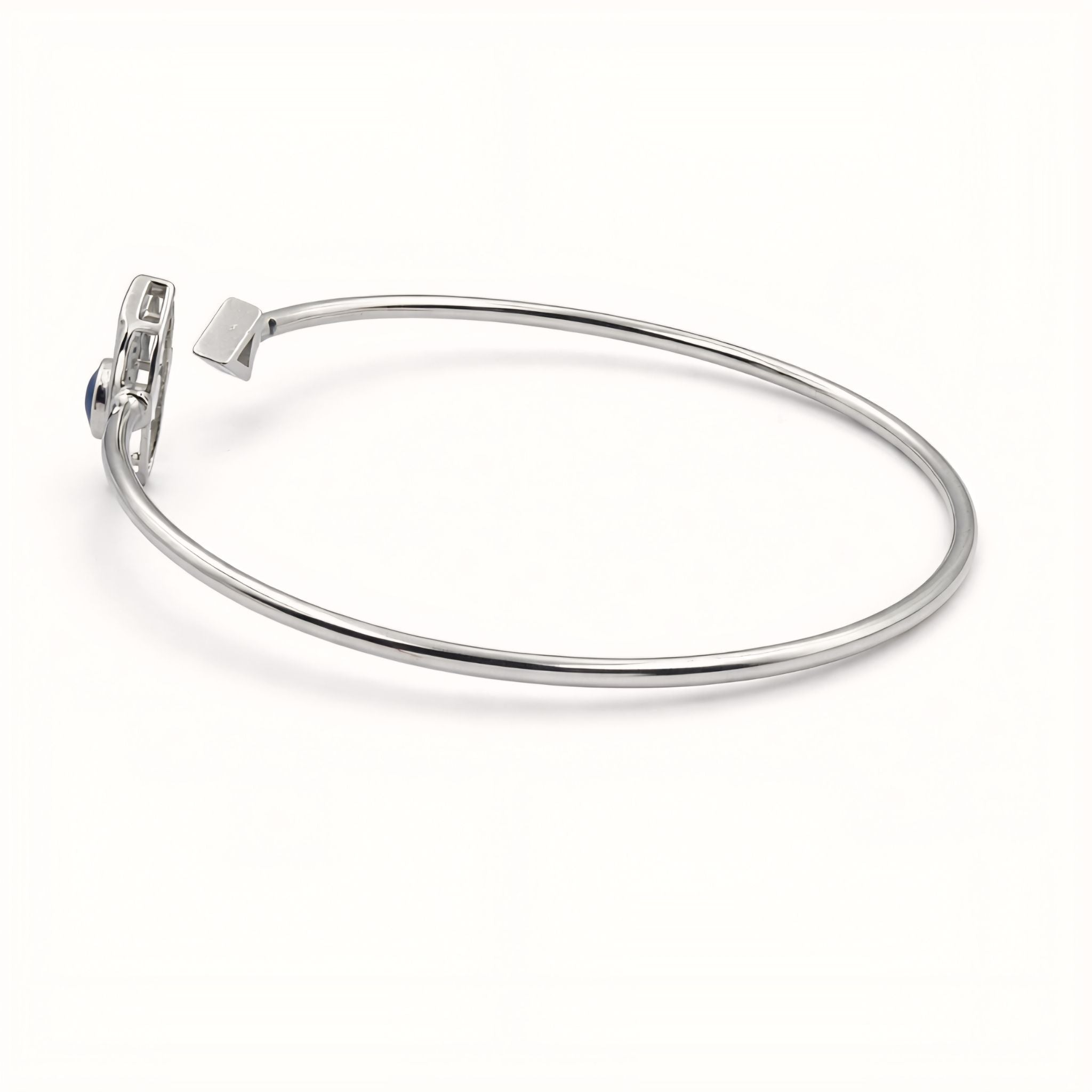 925 Sterling Silver Flexible Open Cuff Kada with Evil Eye and Cubic Zirconia