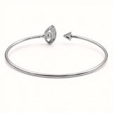 925 Sterling Silver Flexible Open Cuff Kada with Evil Eye and Cubic Zirconia