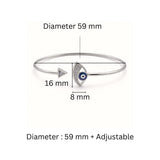 925 Sterling Silver Flexible Open Cuff Kada with Evil Eye and Cubic Zirconia