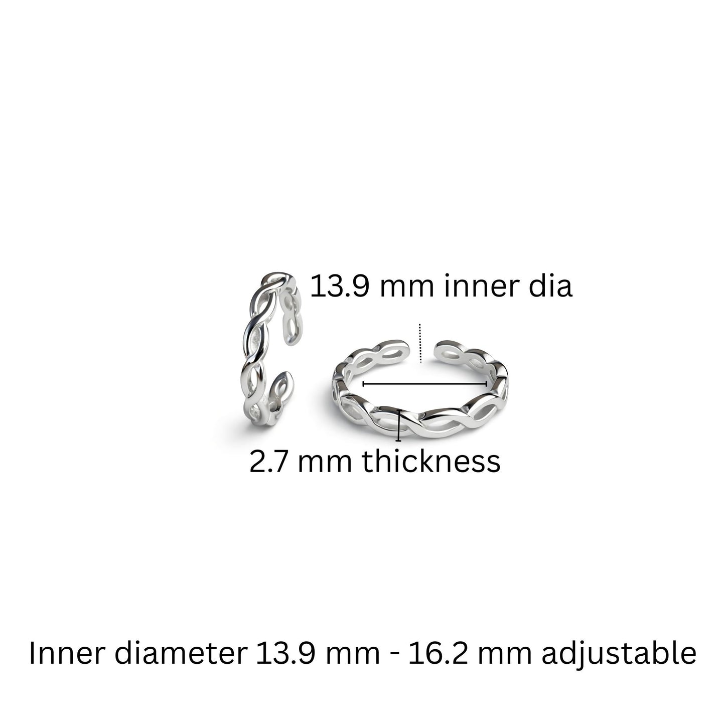 925 Sterling Silver Ribbed Toe Rings
