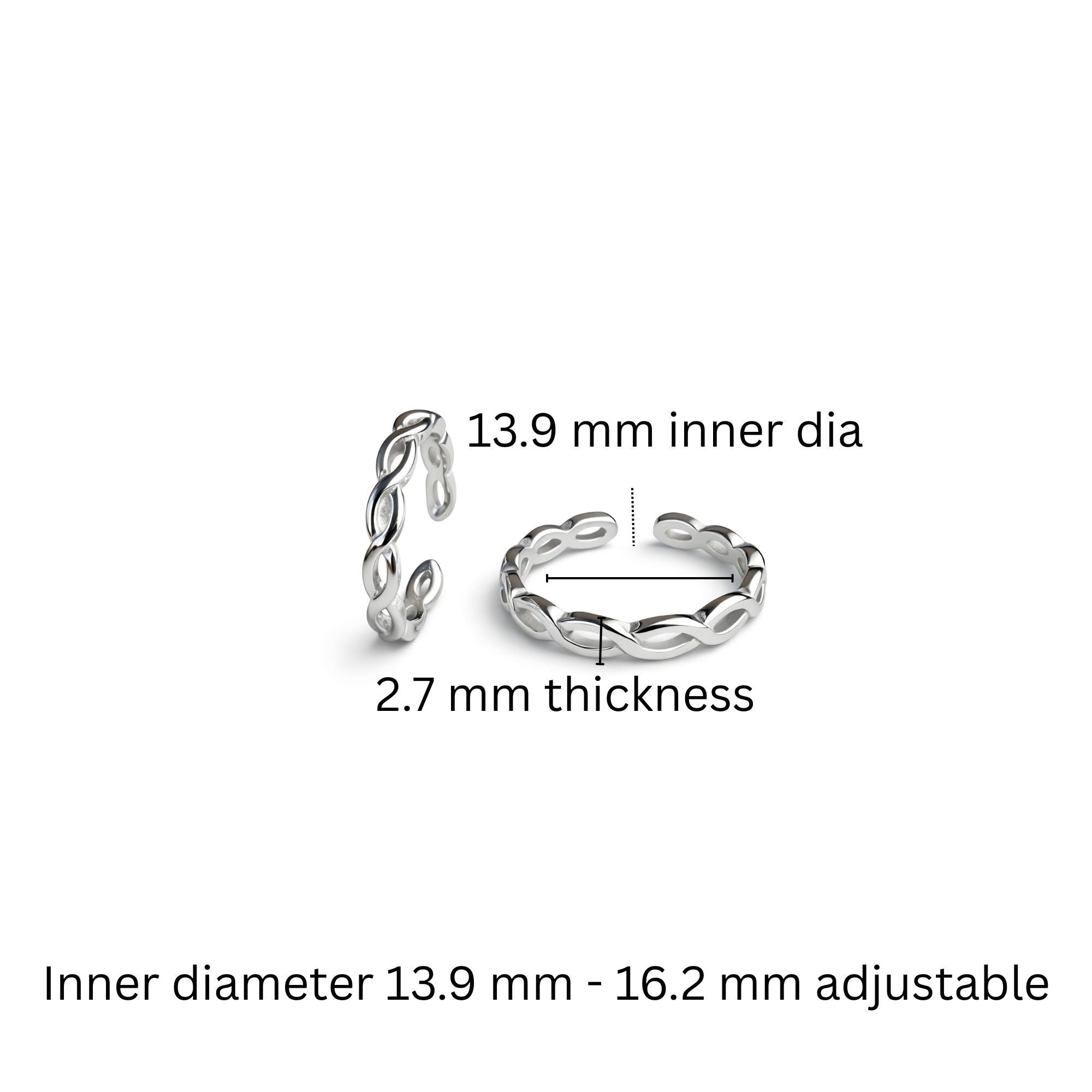 925 Sterling Silver Ribbed Toe Rings