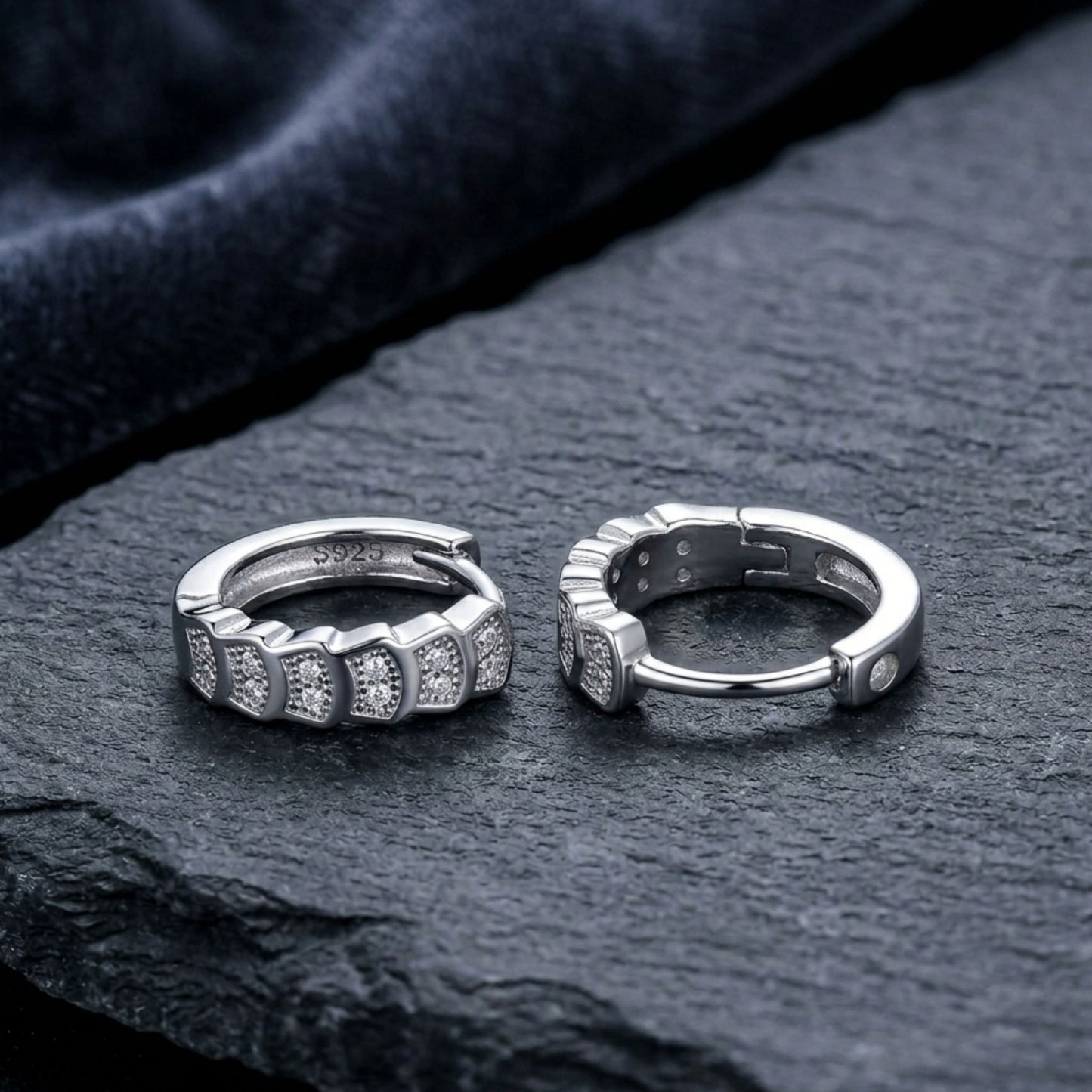 925 Sterling Silver Segmented Hoop Earrings With Cubic Zirconia