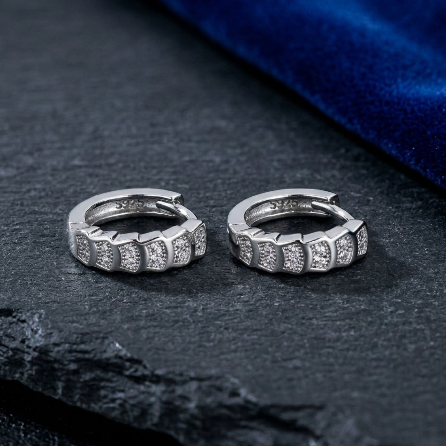 925 Sterling Silver Segmented Hoop Earrings With Cubic Zirconia