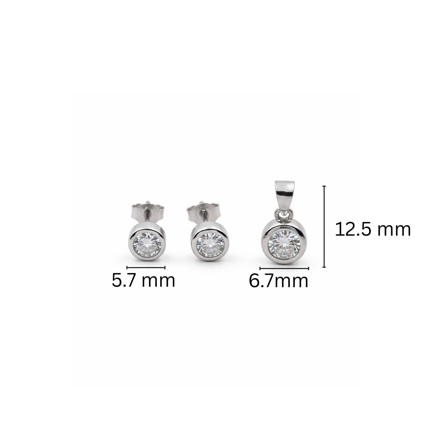 925 Sterling Silver Bezel-Set Cubic Zirconia Pendant and Earrings Jewelry Set