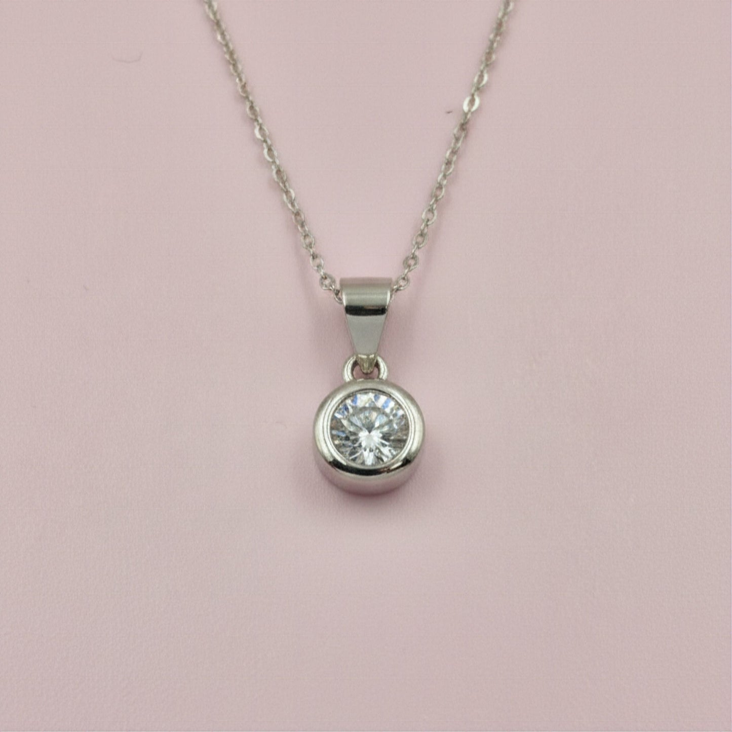 925 Sterling Silver Bezel-Set Cubic Zirconia Pendant and Earrings Jewelry Set