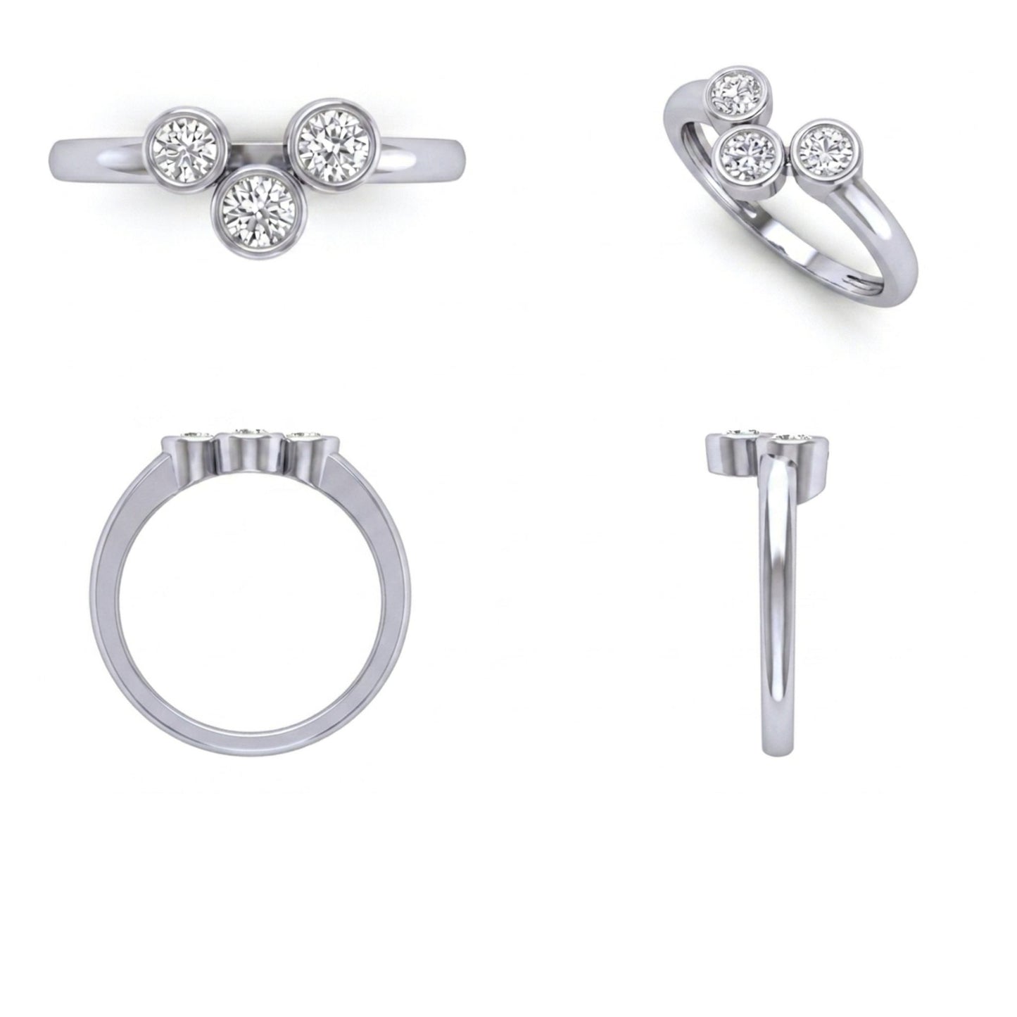 Triple Stone Lab Grown Diamond Ring in 925 Sterling Silver