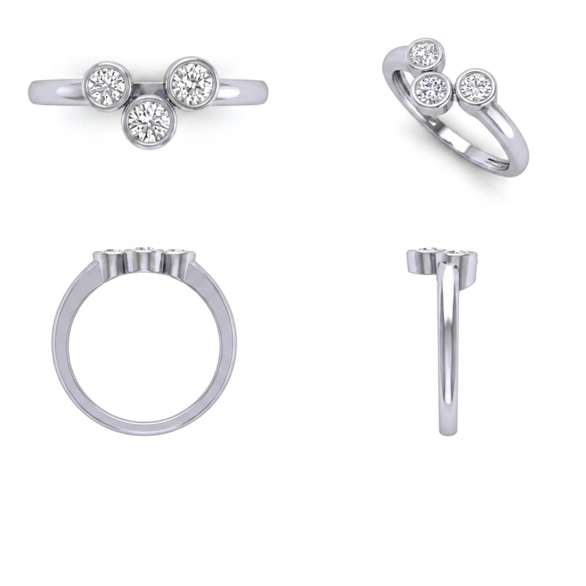 Triple Stone Lab Grown Diamond Ring in 925 Sterling Silver