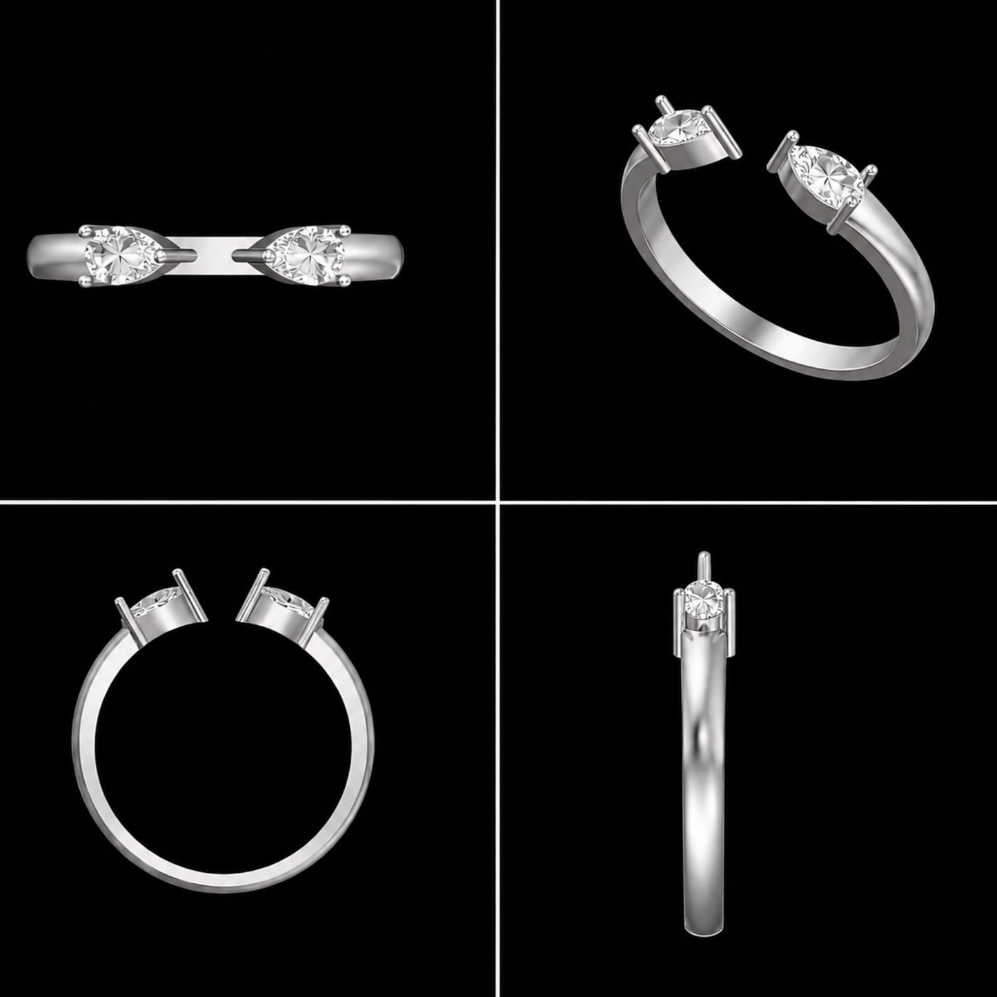 Twin Diamond Open-End Lab-Grown Diamond Ring in 925 Sterling Silver
