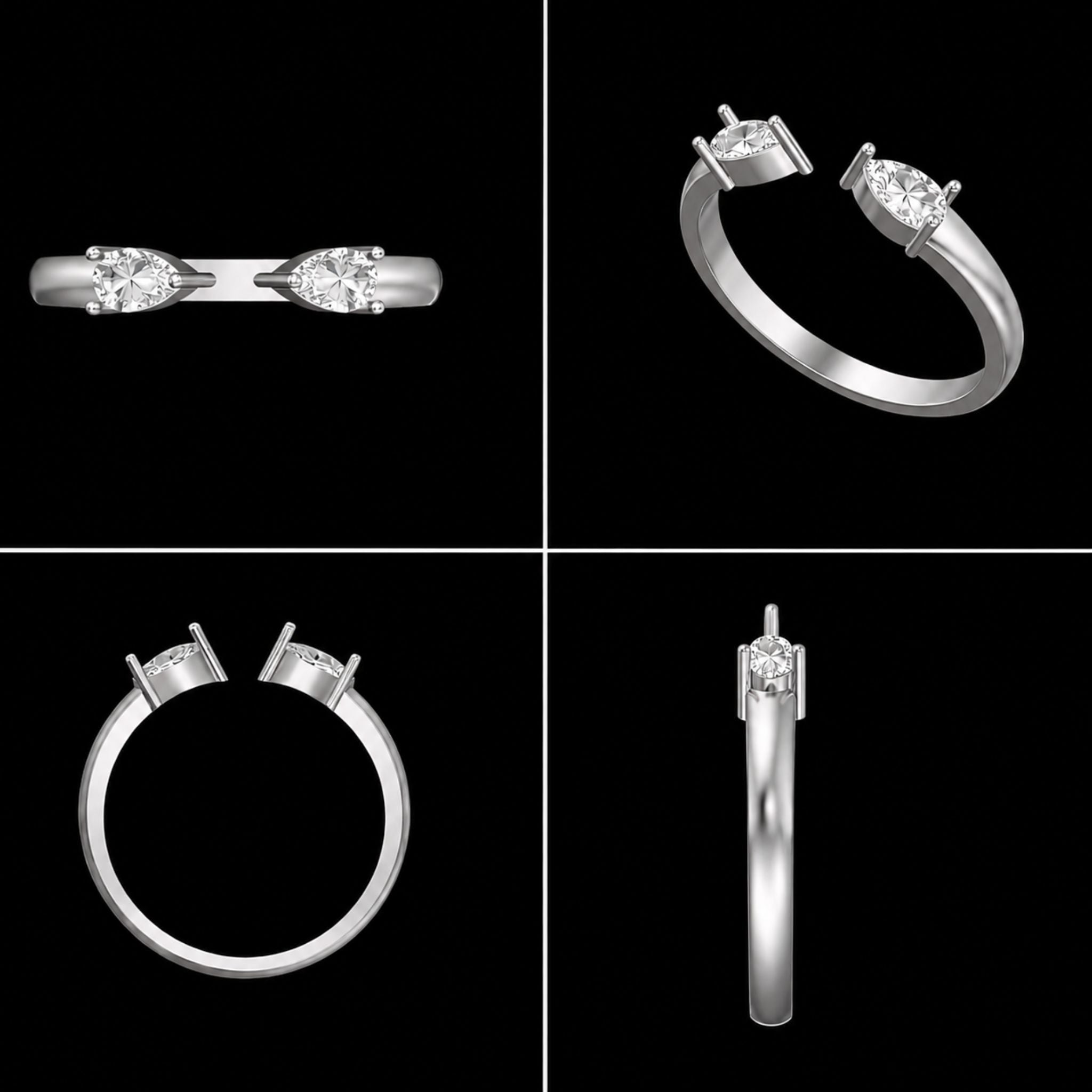 Twin Diamond Open-End Lab-Grown Diamond Ring in 925 Sterling Silver