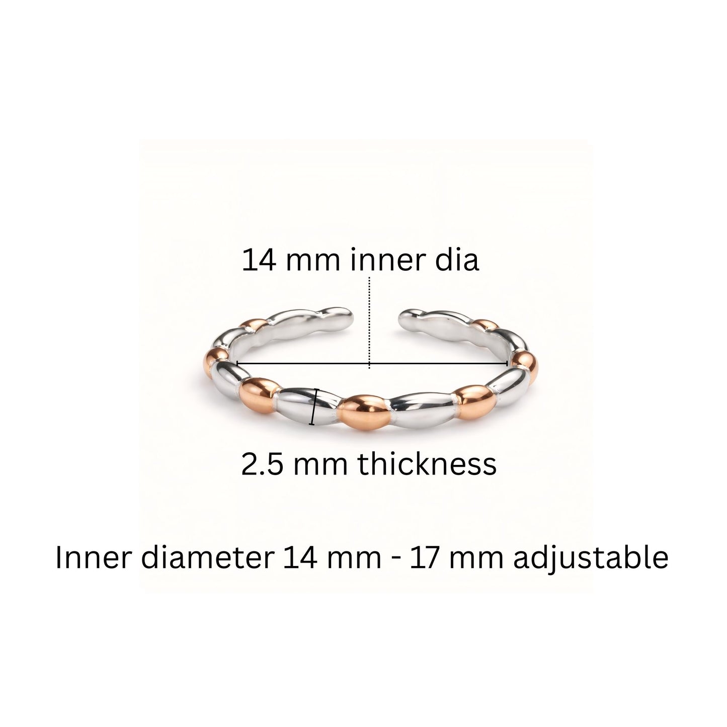 925 Sterling Silver Dual Tone Beaded Toe Rings