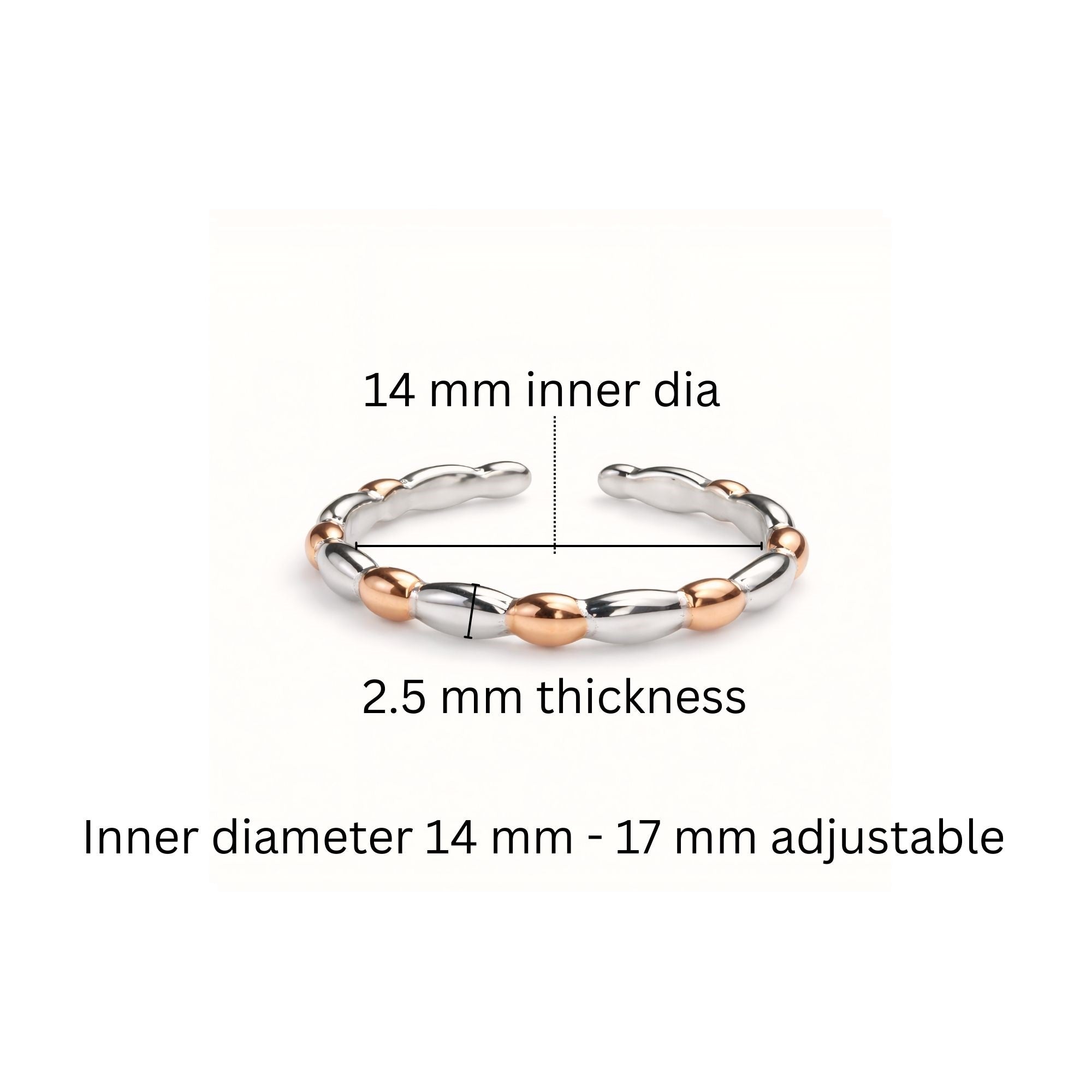 925 Sterling Silver Dual Tone Beaded Toe Rings