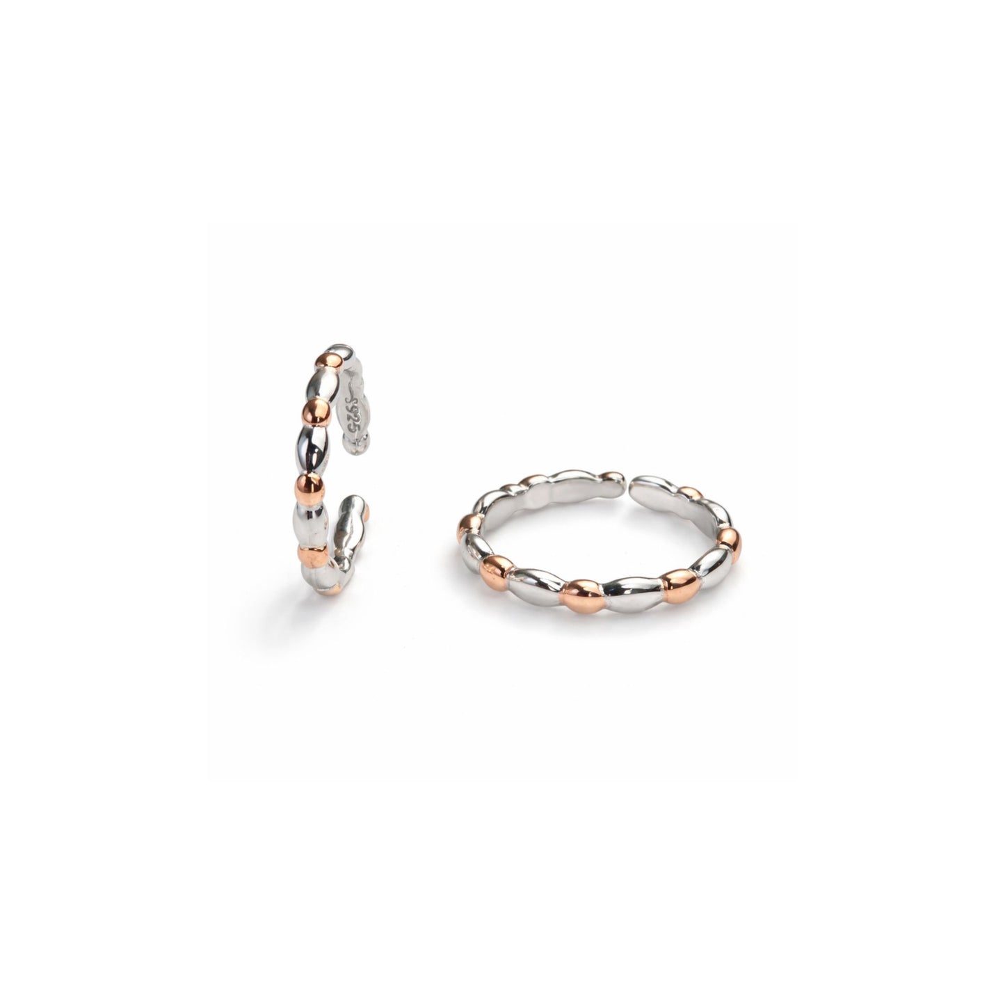 925 Sterling Silver Dual Tone Beaded Toe Rings