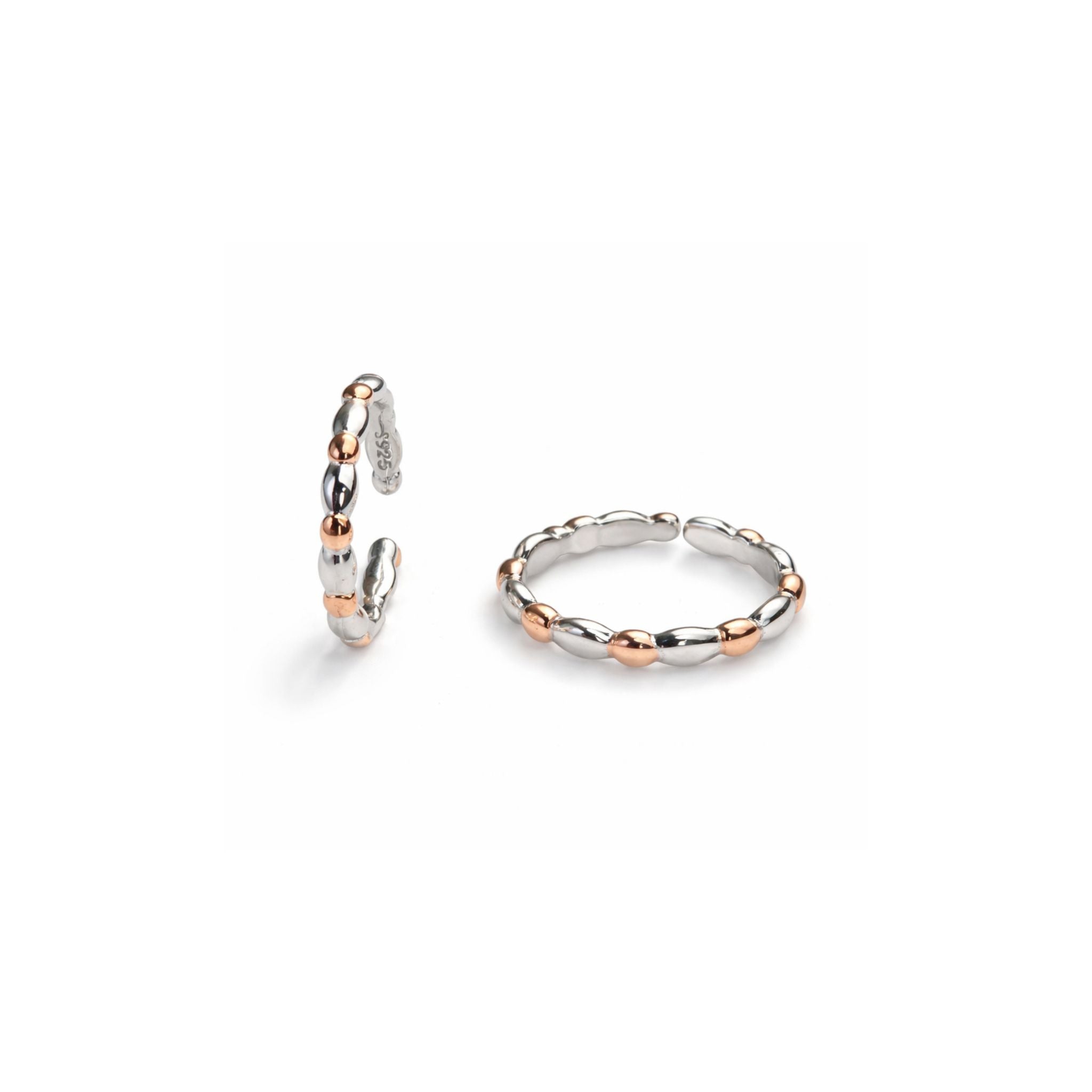 925 Sterling Silver Dual Tone Beaded Toe Rings