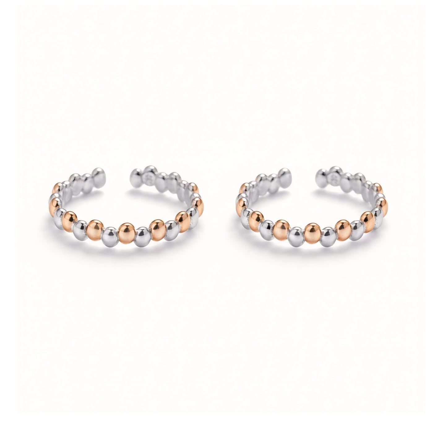 Elegant 925 Silver Rose Gold & Silver Beaded Toe Rings