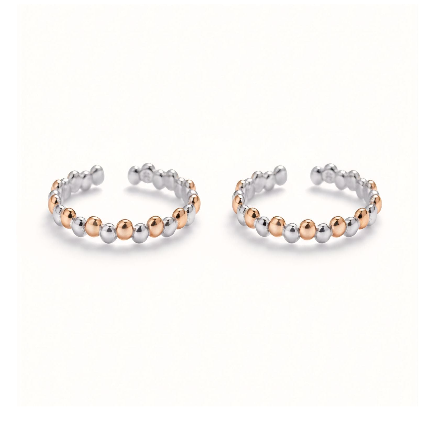 Elegant 925 Silver Rose Gold & Silver Beaded Toe Rings