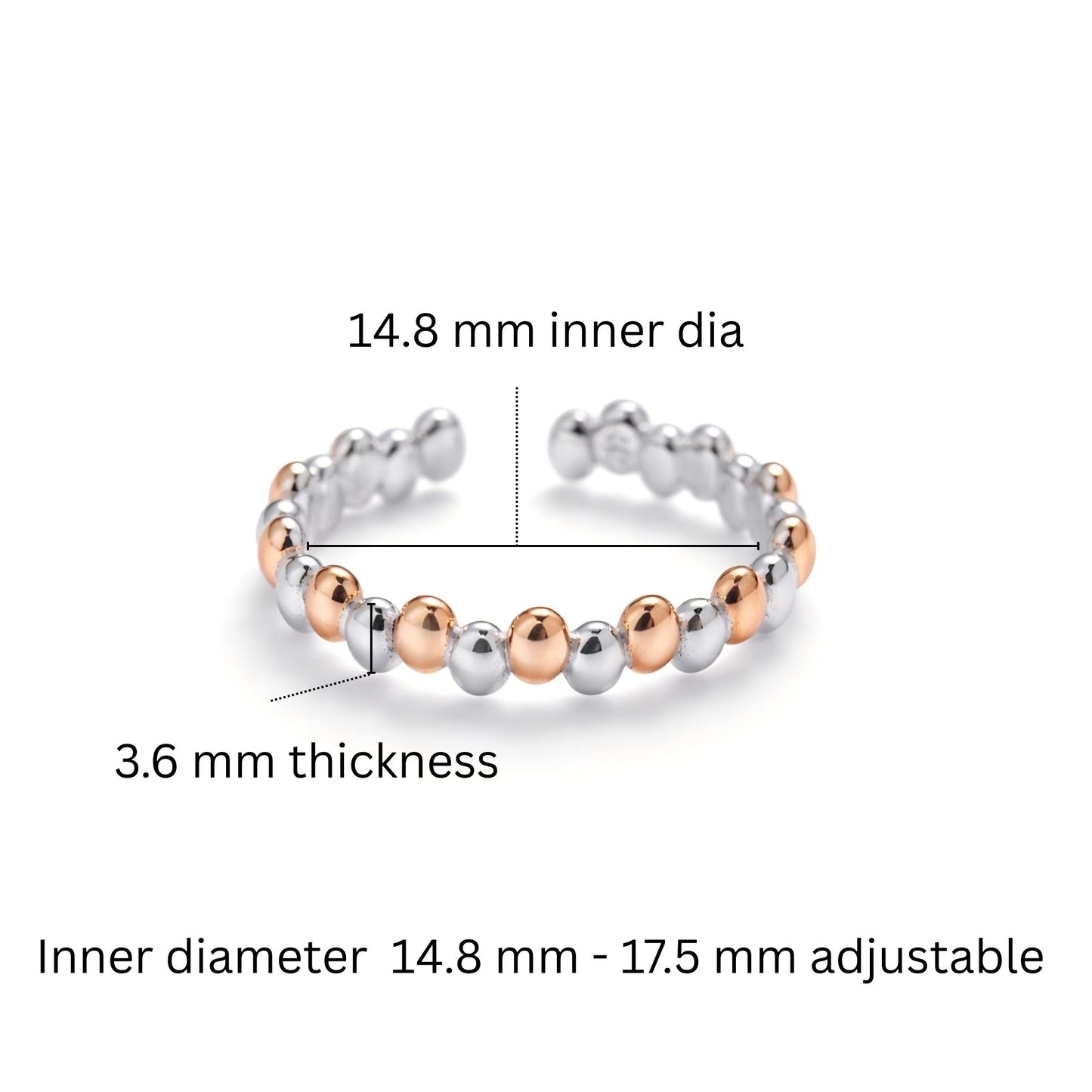 Elegant 925 Silver Rose Gold & Silver Beaded Toe Rings