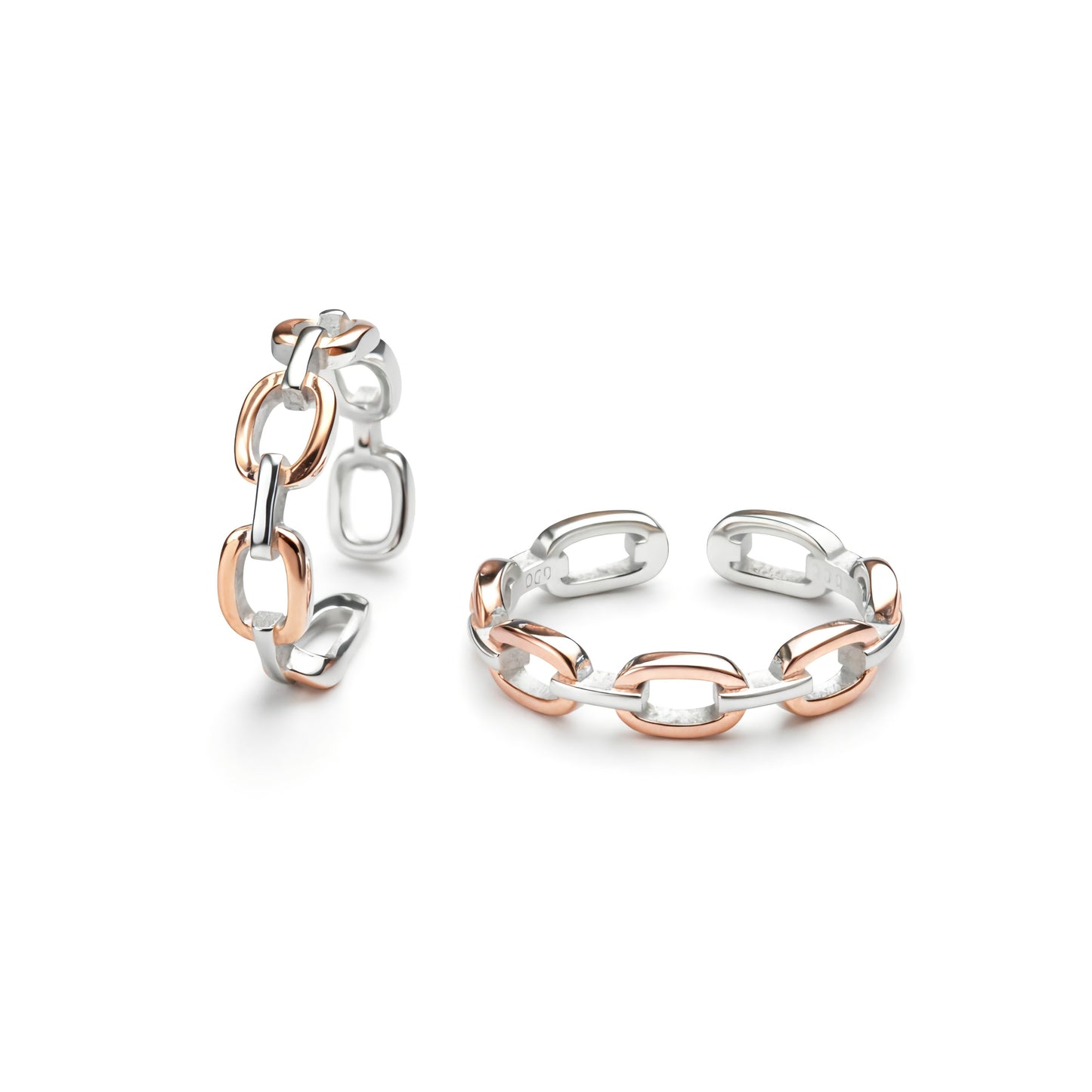 925 Sterling Silver Dual Tone Oval Cable Link Toe Rings