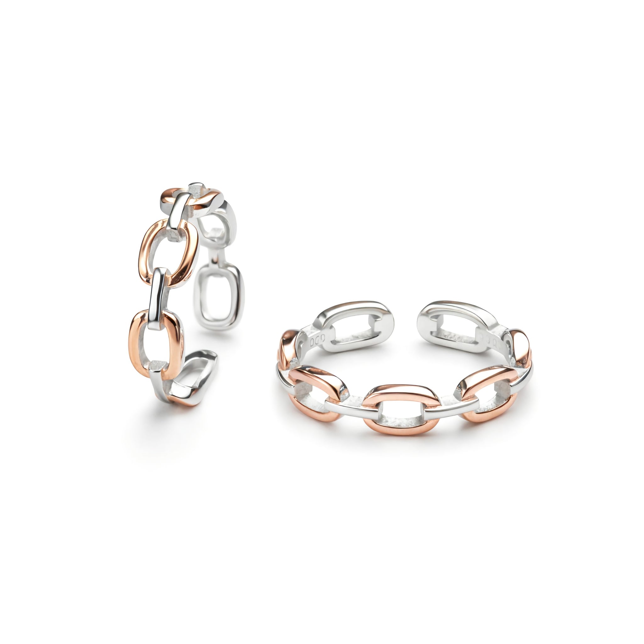 925 Sterling Silver Dual Tone Oval Cable Link Toe Rings