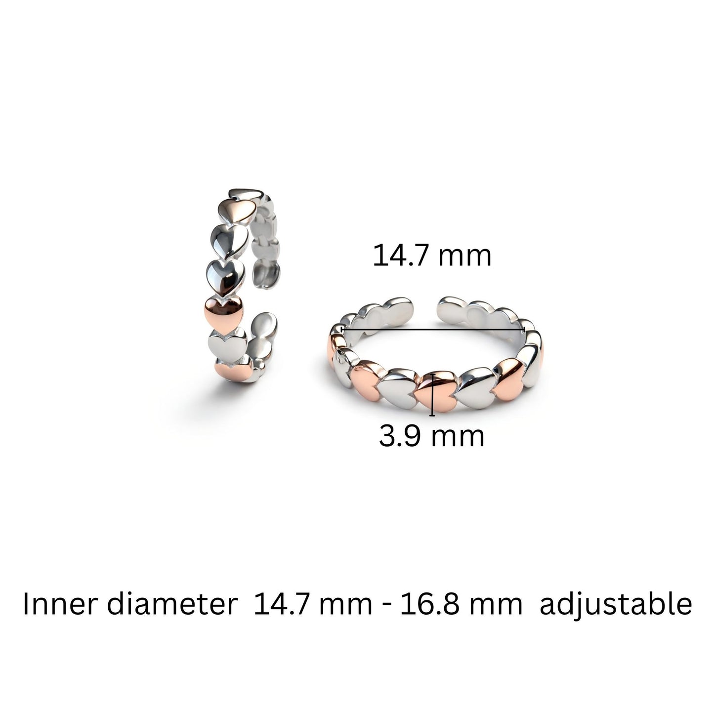 925 Sterling Silver Dual Tone Heart Toe Rings