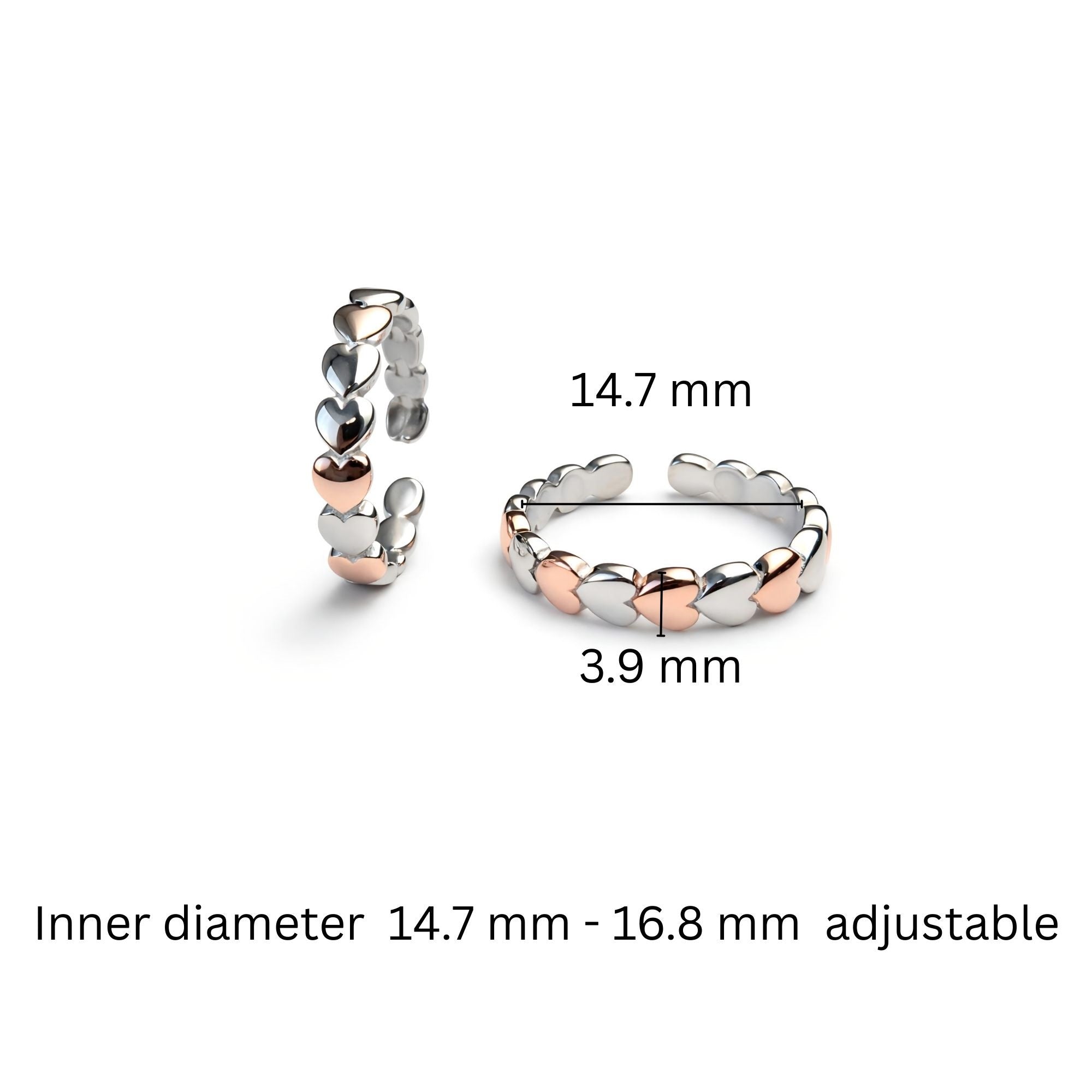 925 Sterling Silver Dual Tone Heart Toe Rings